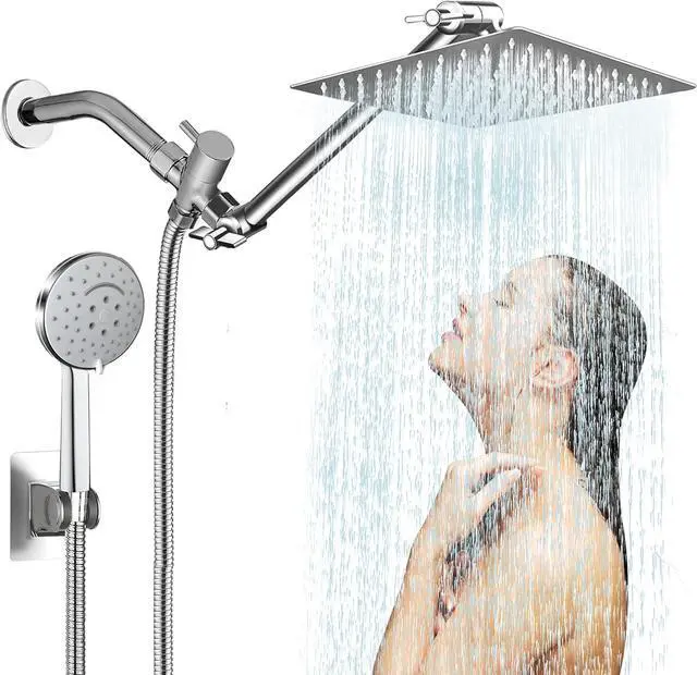 Main image of 10 inch Rainfall Shower Head Combo Stainless Steel, THE FIRST WATERFALL mode, 10 Inch Rain Shower Head with Handheld 6 Spray Modes High Pressure, Overhead Shower Adjustable Extension Arm,Chrome
