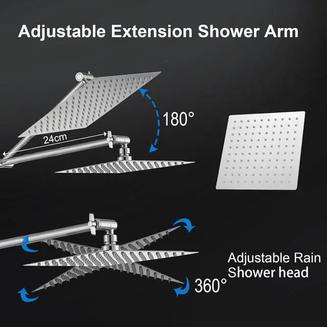 Alt view image 3 of 7 - 10 inch Rainfall Shower Head Combo Stainless Steel, THE FIRST WATERFALL mode, 10 Inch Rain Shower Head with Handheld 6 Spray Modes High Pressure, Overhead Shower Adjustable Extension Arm,Chrome