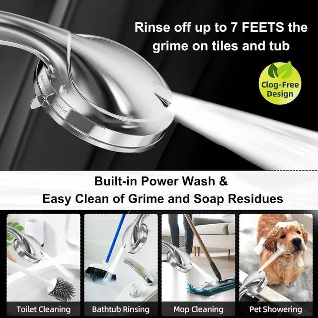 Alt view image 5 of 7 - Shower Head,10 Functions High Pressure shower head with handheld, Built-in Pause Mode & 2 Power Wash, Non-Clogging Nozzles High Flow Hand Held Shower Head, Leakproof 6.5ft Hose&Metal Bracket