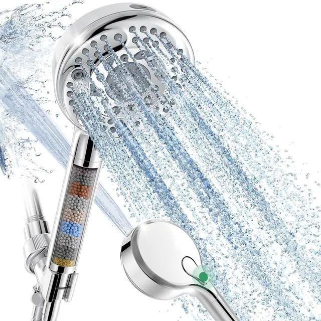 Main image of Filtered Shower Head with Handheld 9-Spray Setting Detachable Showerhead with Filters Shower Head for Hard Water - Filtered Chlorine Improve Skin and Hair Texture Chrome