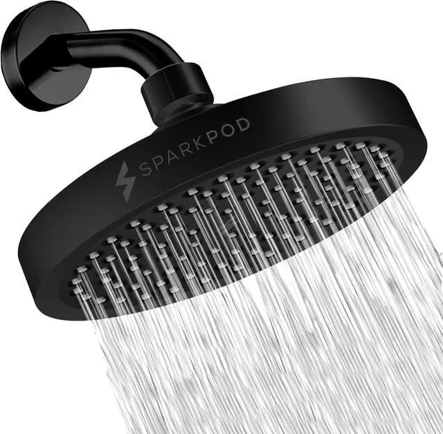 Main image of SparkPod Shower Head - High Pressure Rain - Premium Quality Luxury Design - 1-Min Install - Easy Clean Adjustable Replacement for Your Bathroom Shower Heads (Midnight Black Matte, 6 Inch Round)