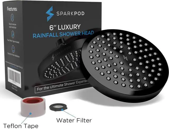 Alt view image 5 of 7 - SparkPod Shower Head - High Pressure Rain - Premium Quality Luxury Design - 1-Min Install - Easy Clean Adjustable Replacement for Your Bathroom Shower Heads (Midnight Black Matte, 6 Inch Round)