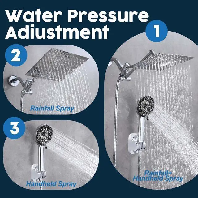 Alt view image 3 of 7 - Shower Head,8Rain Shower Head with Handheld Spray Combo with 11'' Angle Adjustable Extension Arm/Flow Regulator/Shower System,High Pressure Rainfall Shower Head Bathroom,Chrome