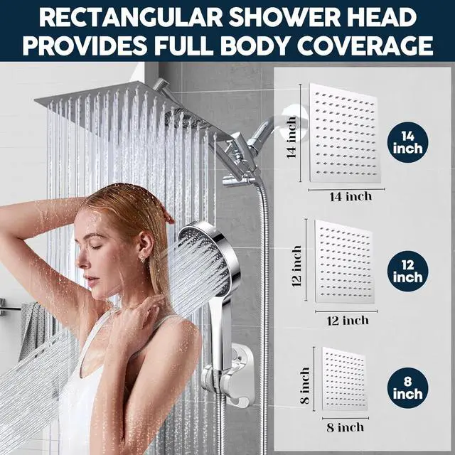 Alt view image 5 of 7 - Shower Head,8Rain Shower Head with Handheld Spray Combo with 11'' Angle Adjustable Extension Arm/Flow Regulator/Shower System,High Pressure Rainfall Shower Head Bathroom,Chrome
