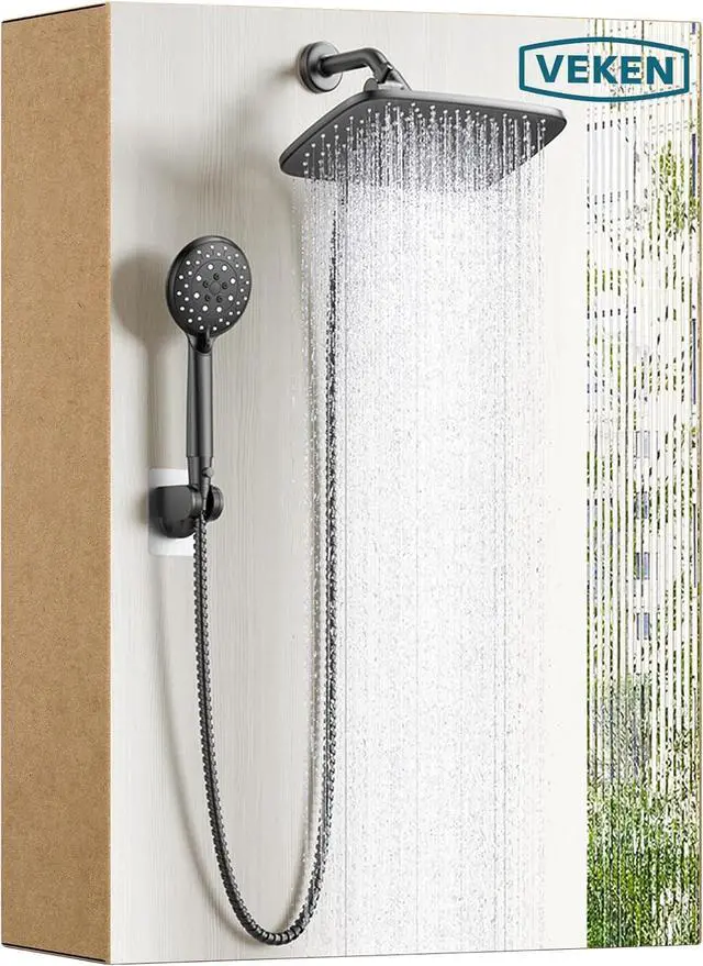 Main image of Veken 11.8 Inch Rain Shower Head with Handheld- High Pressure Dual Shower Heads with 5 Modes Handheld Spray Combo- Wide Rainfall Showerhead with Hose, Bathroom Accessories, Matte Black