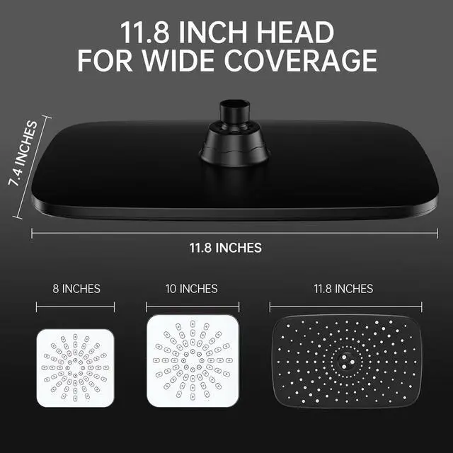 Alt view image 2 of 6 - Veken 11.8 Inch Rain Shower Head with Handheld- High Pressure Dual Shower Heads with 5 Modes Handheld Spray Combo- Wide Rainfall Showerhead with Hose, Bathroom Accessories, Matte Black