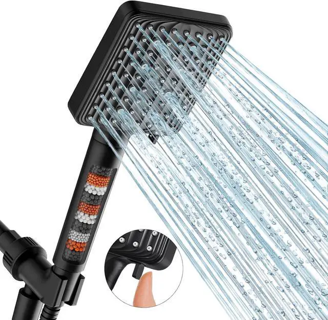 Main image of Filtered Shower Head Black - 6 Modes High Pressure Handheld Shower Head with Filter Mineral Beads, Detachable Handheld Showerhead Set with Stainless Steel Hose and Shower Arm Bracket