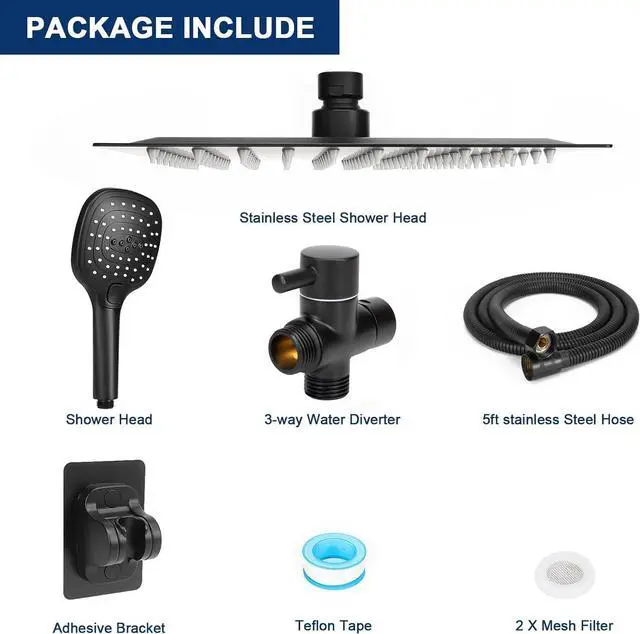 Alt view image 5 of 6 - NearMoon Shower Head with Hose, High Pressure Stainless Steel Rain Shower and 3 Settings Handheld Spray Combo with Push Button Flow Control (8 Inch Showerhead Set, Matte Black)