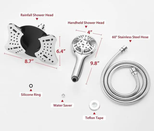Alt view image 3 of 6 - GRICH 2.5GPM Shower Head with Handheld Spray Combo: 2 in 1 Rainfall Shower Heads high pressure & Handheld Shower Head, 9 Spray Modes/Settings Detachable Shower Head with 60 Inch Hose
