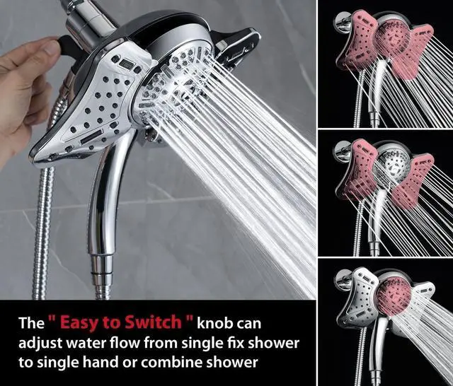 Alt view image 4 of 6 - GRICH 2.5GPM Shower Head with Handheld Spray Combo: 2 in 1 Rainfall Shower Heads high pressure & Handheld Shower Head, 9 Spray Modes/Settings Detachable Shower Head with 60 Inch Hose
