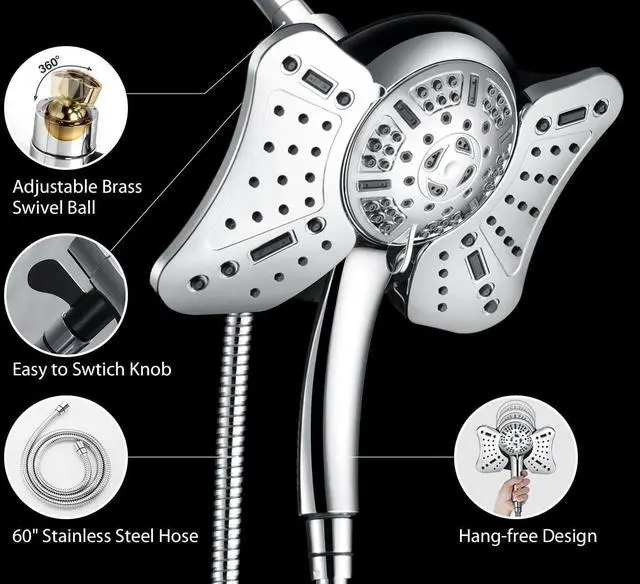 Alt view image 6 of 6 - GRICH 2.5GPM Shower Head with Handheld Spray Combo: 2 in 1 Rainfall Shower Heads high pressure & Handheld Shower Head, 9 Spray Modes/Settings Detachable Shower Head with 60 Inch Hose