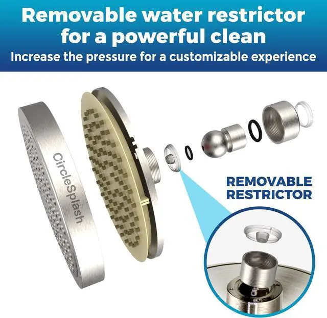 Alt view image 3 of 6 - High Pressure Shower Head - Anti-Clogging Silicone Nozzles - 2.5 GPM Removable Restrictor - Easy to Clean Adjustable Replacement - easy to install with Plumbers Tape - 6 inch - Brushed Nickel Finish