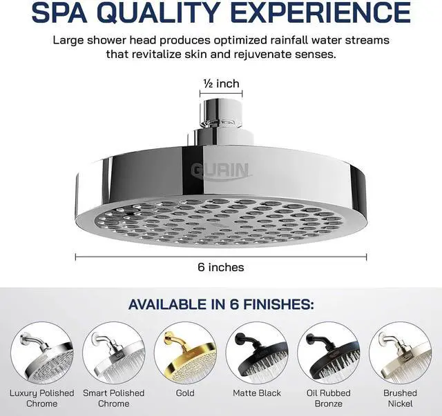 Alt view image 6 of 7 - GURIN Shower Head High Pressure Rain, Luxury Bathroom Showerhead with Chrome Plated Finish, Adjustable Angles, Anti-Clogging Silicone Nozzles (California 1.8 GPM)
