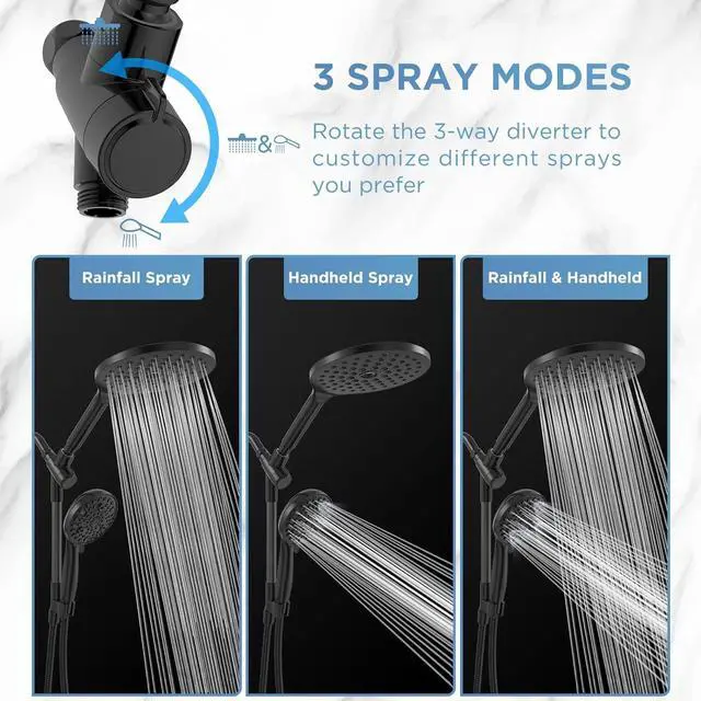 Alt view image 5 of 6 - MakeFit Dual Handheld Shower Head Combo, 2-in-1 Rain Shower Heads System 8 Inch Rainfall Shower Head and 10 Modes High Pressure Hand Held Showerhead with Built-in Power Wash