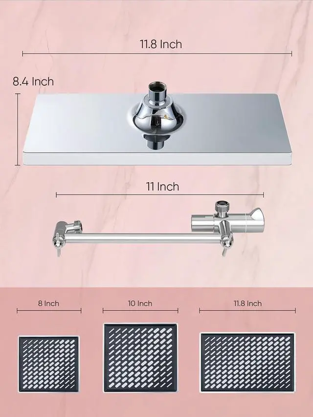 Alt view image 2 of 7 - Cobbe 11.8 Inch Rain Shower Head with 6 Modes Handheld Water SprayHigh Pressure Showerhead Combo with 11 Inch Adjustable Extension Arm, Chrome