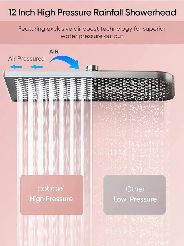 Alt view image 2 of 7 - Cobbe 11.8 Inch Rain Shower Head with Handheld - Adjustable Dual Shower Heads with 6 Modes Handheld Spray Combo - Wide Rainfall Showerhead with Hose, Bathroom Accessories - Chrome
