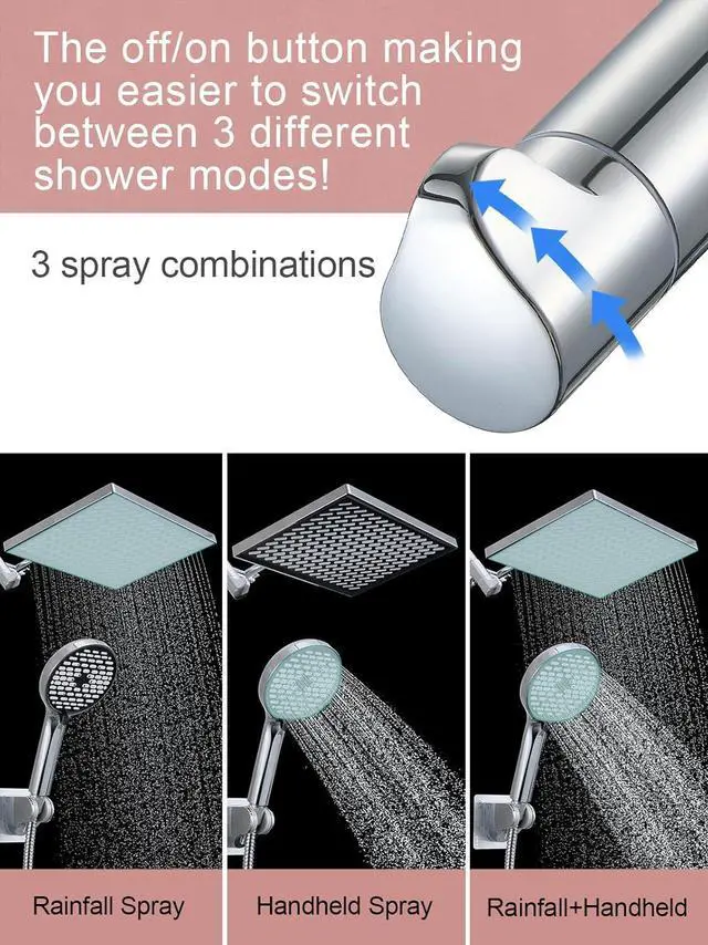 Alt view image 5 of 7 - Cobbe 11.8 Inch Rain Shower Head with 6 Modes Handheld Water SprayHigh Pressure Showerhead Combo with 11 Inch Adjustable Extension Arm, Chrome