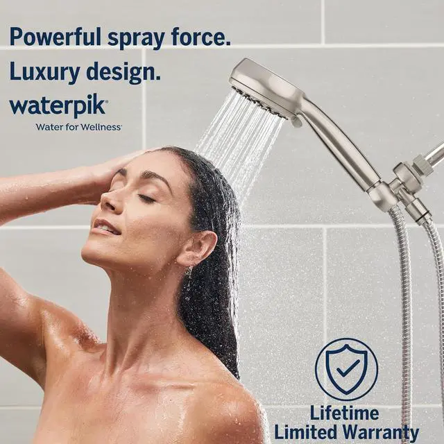 Alt view image 2 of 7 - Waterpik High Pressure Hand Held Shower Head With Hose, PowerPulse Massage 7-Mode, Brushed Nickel XPB-769ME