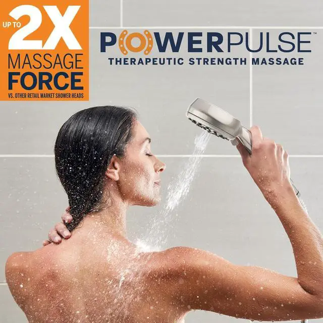 Alt view image 4 of 7 - Waterpik High Pressure Hand Held Shower Head With Hose, PowerPulse Massage 7-Mode, Brushed Nickel XPB-769ME