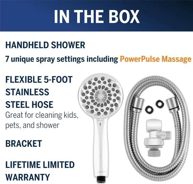 Alt view image 3 of 7 - High Pressure Hand Held Shower Head With Hose PowerPulse Massage 7-Mode Chrome XPB-763ME