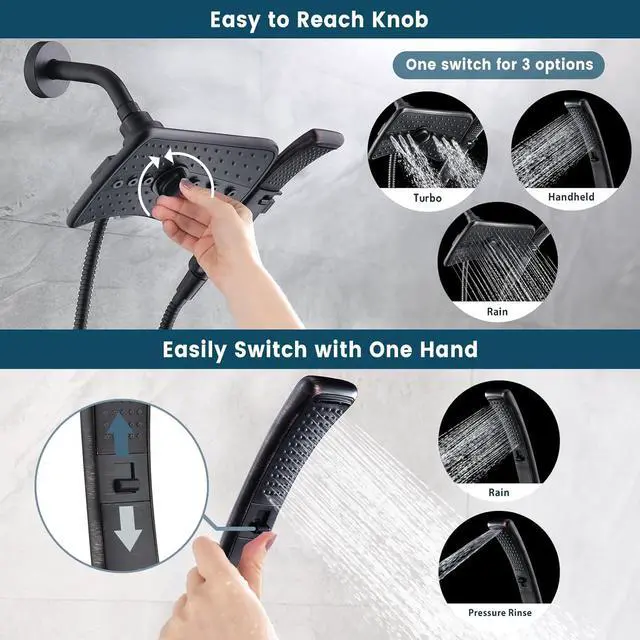 Alt view image 2 of 7 - BRIGHT SHOWERS Four Spray Settings Shower Head Set Oil Rubbed Bronze and Black Finishing with 60" Long Stainless Steel Shower Hose