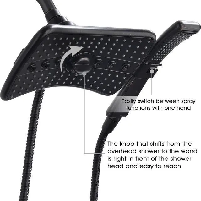 Alt view image 7 of 7 - BRIGHT SHOWERS Four Spray Settings Shower Head Set Oil Rubbed Bronze and Black Finishing with 60" Long Stainless Steel Shower Hose