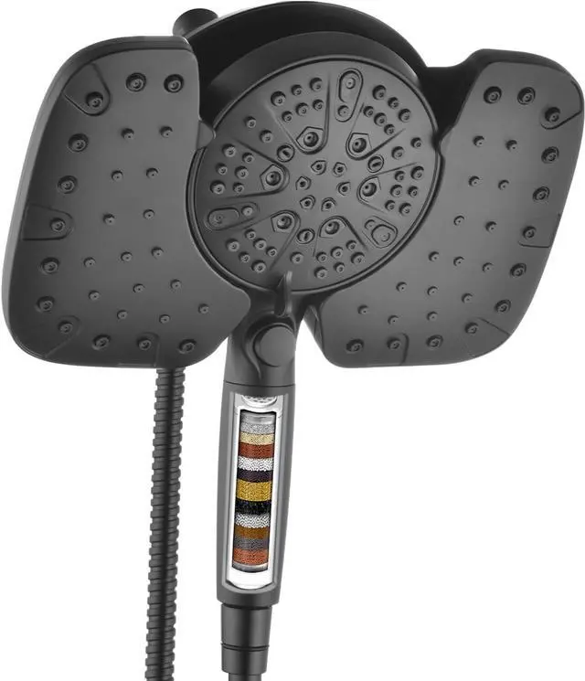 Main image of Black Shower Heads with Handheld Spray Combo 2.5GPM: 10 Rainfall Shower Head & Detachable Shower Head, 9 Spray Settings Handheld Shower Head with ON/OFF Switch and 15-Stage Filter