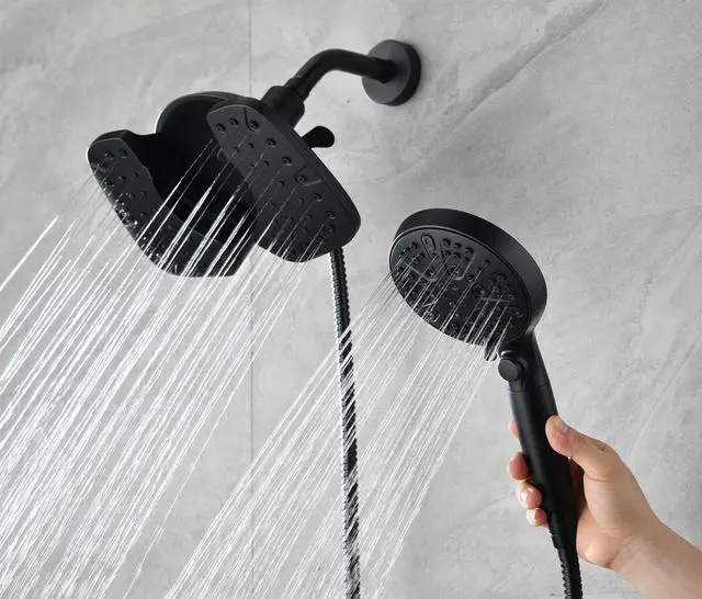 Alt view image 2 of 7 - Black Shower Heads with Handheld Spray Combo 2.5GPM: 10 Rainfall Shower Head & Detachable Shower Head, 9 Spray Settings Handheld Shower Head with ON/OFF Switch and 15-Stage Filter