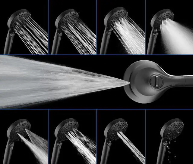 Alt view image 4 of 7 - Black Shower Heads with Handheld Spray Combo 2.5GPM: 10 Rainfall Shower Head & Detachable Shower Head, 9 Spray Settings Handheld Shower Head with ON/OFF Switch and 15-Stage Filter