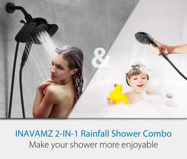 Alt view image 6 of 7 - Black Shower Heads with Handheld Spray Combo 2.5GPM: 10 Rainfall Shower Head & Detachable Shower Head, 9 Spray Settings Handheld Shower Head with ON/OFF Switch and 15-Stage Filter