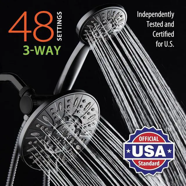 Alt view image 2 of 6 - AquaDance 7" Premium High Pressure 3-Way Rainfall Combo for The Best of Both Worlds - Enjoy Luxurious Rain Showerhead and 6-Setting Hand Held Shower Separately or Together - Matte Black Finish