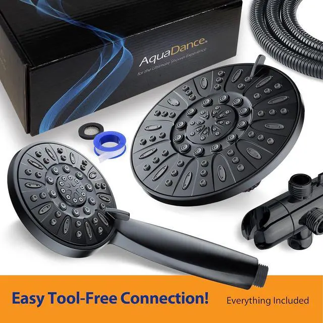 Alt view image 6 of 6 - AquaDance 7" Premium High Pressure 3-Way Rainfall Combo for The Best of Both Worlds - Enjoy Luxurious Rain Showerhead and 6-Setting Hand Held Shower Separately or Together - Matte Black Finish