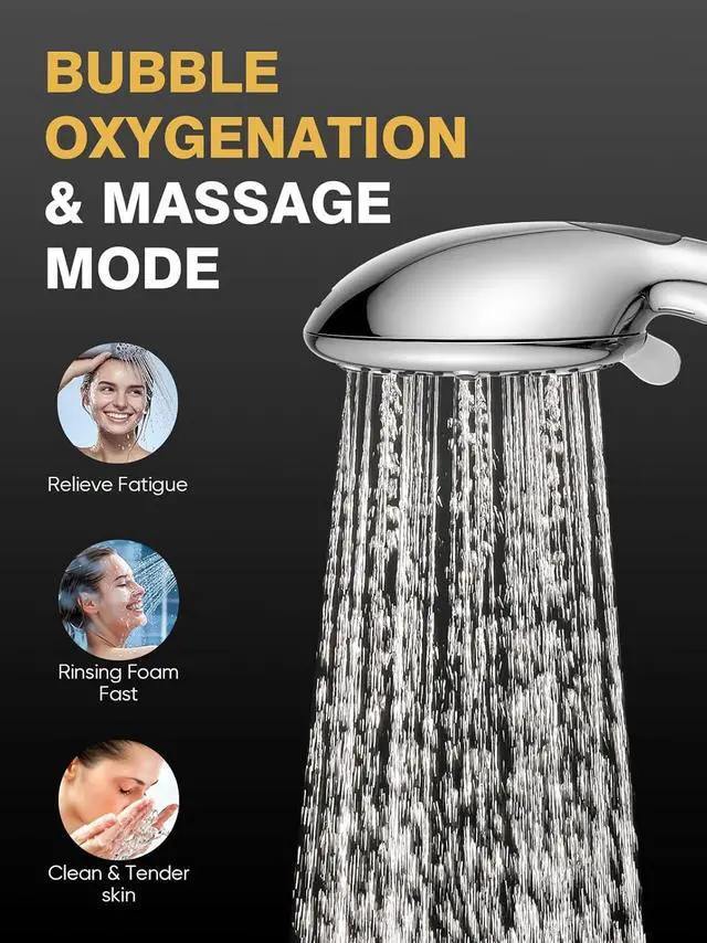 Alt view image 2 of 7 - High Pressure 9 Functions Shower Head with handheld - Luxury Modern Chrome Look Built-in Power Spray to Clean Corner Tub and Pets Stainless Steel Hose Adjustable Bracket Chrome