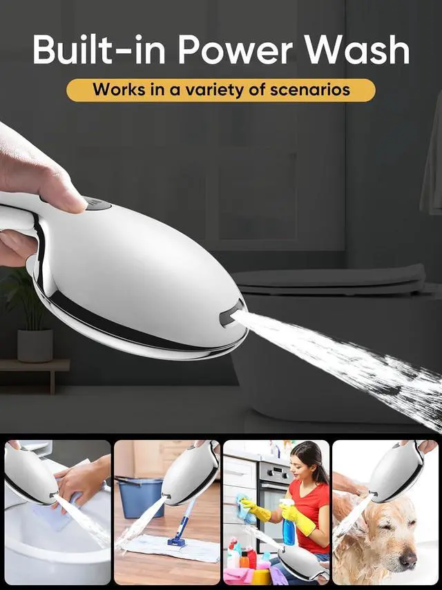 Alt view image 4 of 7 - High Pressure 9 Functions Shower Head with handheld - Luxury Modern Chrome Look Built-in Power Spray to Clean Corner Tub and Pets Stainless Steel Hose Adjustable Bracket Chrome