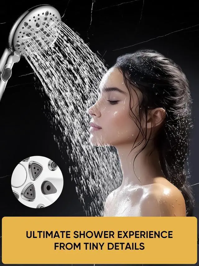 Alt view image 3 of 7 - High Pressure 9 Functions Shower Head with handheld - Luxury Modern Chrome Look Built-in Power Spray to Clean Corner Tub and Pets Stainless Steel Hose Adjustable Bracket Chrome