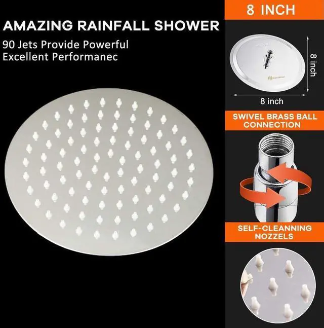Alt view image 5 of 6 - NearMoon Rain Shower Head, Ultra-Thin Design-Pressure Boosting, Awesome Some Experience, High Flow Stainless Steel Rainfall Head (8 Inch,Chrome Finish)