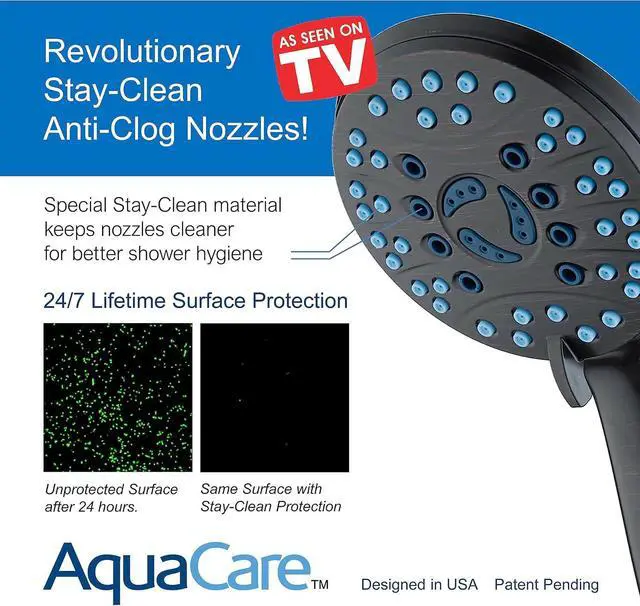 Alt view image 3 of 7 - Hotel Spa AquaCare High Pressure 8-mode Handheld Shower Head - Anti-clog Nozzles, Built-in Power Wash to Clean Tub, Tile & Pets, Extra Long 6 ft. Stainless Steel Hose, Wall & Overhead Brackets