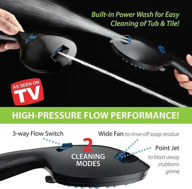 Alt view image 5 of 7 - Hotel Spa AquaCare High Pressure 8-mode Handheld Shower Head - Anti-clog Nozzles, Built-in Power Wash to Clean Tub, Tile & Pets, Extra Long 6 ft. Stainless Steel Hose, Wall & Overhead Brackets