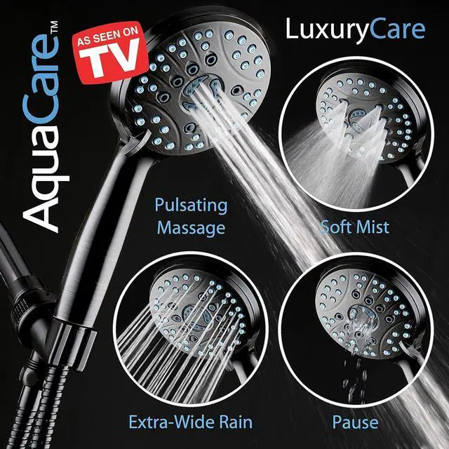 Alt view image 6 of 7 - Hotel Spa AquaCare High Pressure 8-mode Handheld Shower Head - Anti-clog Nozzles, Built-in Power Wash to Clean Tub, Tile & Pets, Extra Long 6 ft. Stainless Steel Hose, Wall & Overhead Brackets
