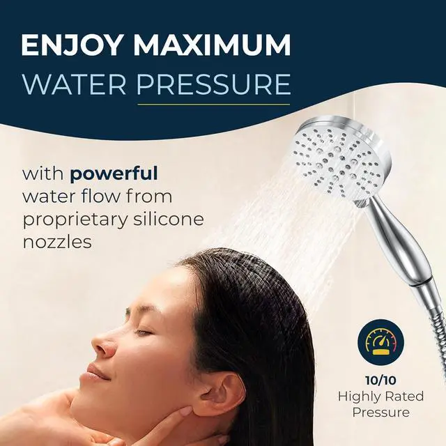 Alt view image 4 of 7 - HammerHead Showers® ALL METAL 3-Spray Handheld Shower Head with Long Hose and Holder - CHROME - 2.5 GPM High Pressure Shower Head with Handheld Sprayer - WIDE, MASSAGE, and MIST Sprays