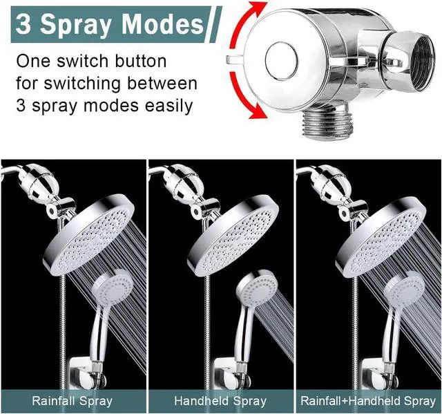 Alt view image 2 of 7 - Taiker Filtered Shower Head, High Pressure Rainfall Shower Head/Handheld Shower Filter Combo, Luxury Modern Chrome Plated with 60'' Hose Anti-leak with Holder (Silver)