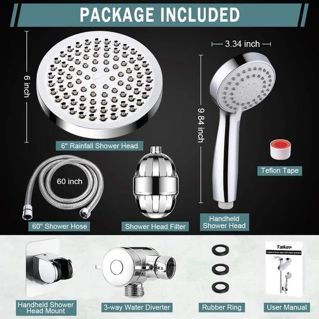 Alt view image 7 of 7 - Taiker Filtered Shower Head, High Pressure Rainfall Shower Head/Handheld Shower Filter Combo, Luxury Modern Chrome Plated with 60'' Hose Anti-leak with Holder (Silver)