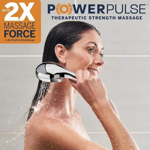 Alt view image 2 of 7 - Waterpik High Pressure Hand Held Shower Head With Hose, PowerPulse Massage 6-Mode, Chrome XAL-643ME