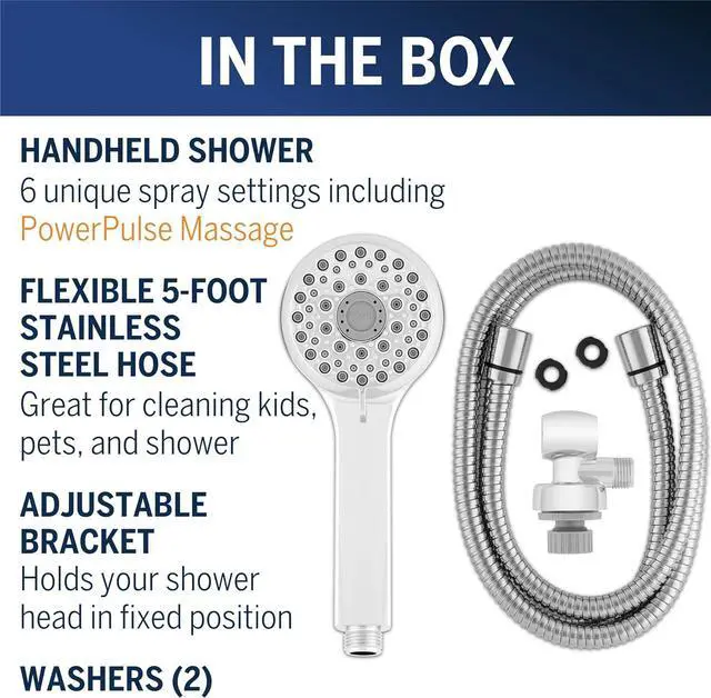 Alt view image 4 of 7 - Waterpik High Pressure Hand Held Shower Head With Hose, PowerPulse Massage 6-Mode, Chrome XAL-643ME