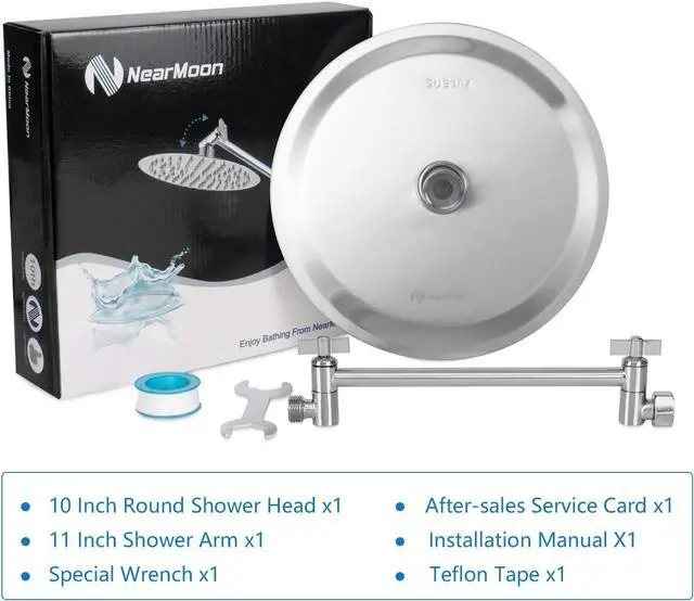 Alt view image 7 of 7 - NearMoon Rain Shower Head with 11'' Adjustable Arm, High Pressure Stainless Steel Rainfall Shower, Ultra-Thin Design - Pressure Boosting (10 Inch, Nickel)