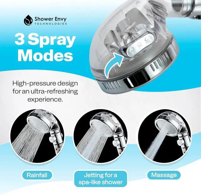 Alt view image 5 of 7 - High-Pressure Filtered Shower Head  Ionic Beads, Handheld, 3 Spray Modes, Water Softener, ON/OFF Button  Bathroom & RV Essential