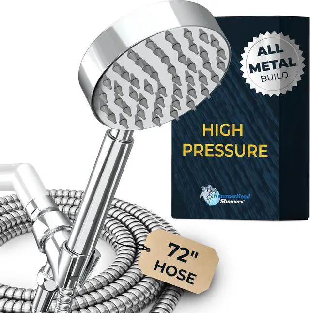 Main image of HammerHead Showers® ALL METAL Handheld Shower Head with Hose and Brass Holder - CHROME - 2.5 GPM High Pressure Shower Heads with Adjustable Shower Wand Bracket - 6ft Flexible Extension