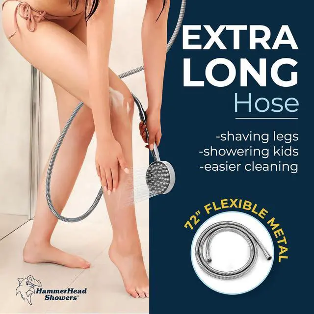Alt view image 4 of 7 - HammerHead Showers® ALL METAL Handheld Shower Head with Hose and Brass Holder - CHROME - 2.5 GPM High Pressure Shower Heads with Adjustable Shower Wand Bracket - 6ft Flexible Extension