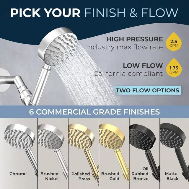 Alt view image 7 of 7 - HammerHead Showers® ALL METAL Handheld Shower Head with Hose and Brass Holder - CHROME - 2.5 GPM High Pressure Shower Heads with Adjustable Shower Wand Bracket - 6ft Flexible Extension