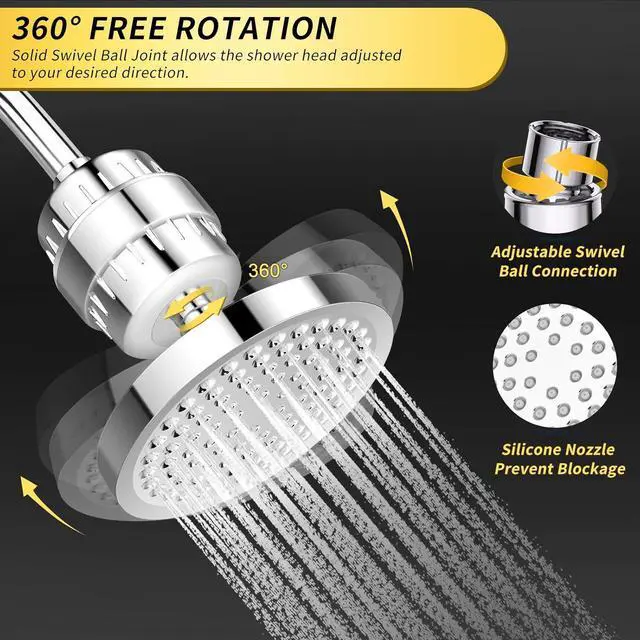 Alt view image 5 of 6 - FEELSO Shower Head and 15 Stage Shower Filter, High Output Hard Water Softener Showerhead with Filter Cartridge for Hard Water Remove Chlorine and Harmful Substances